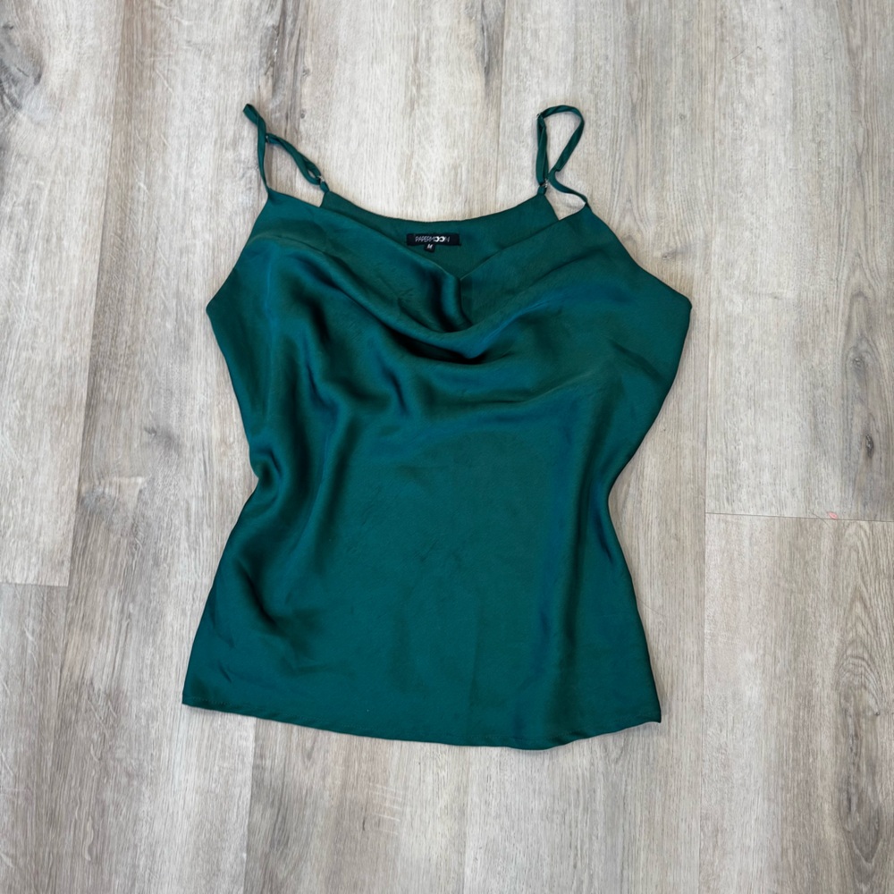 Emerald Green Satin Cowl neck top